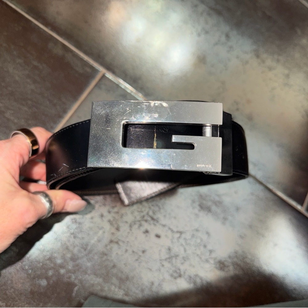 Vintage Gucci Black Leather Belt with Silver G Buckle